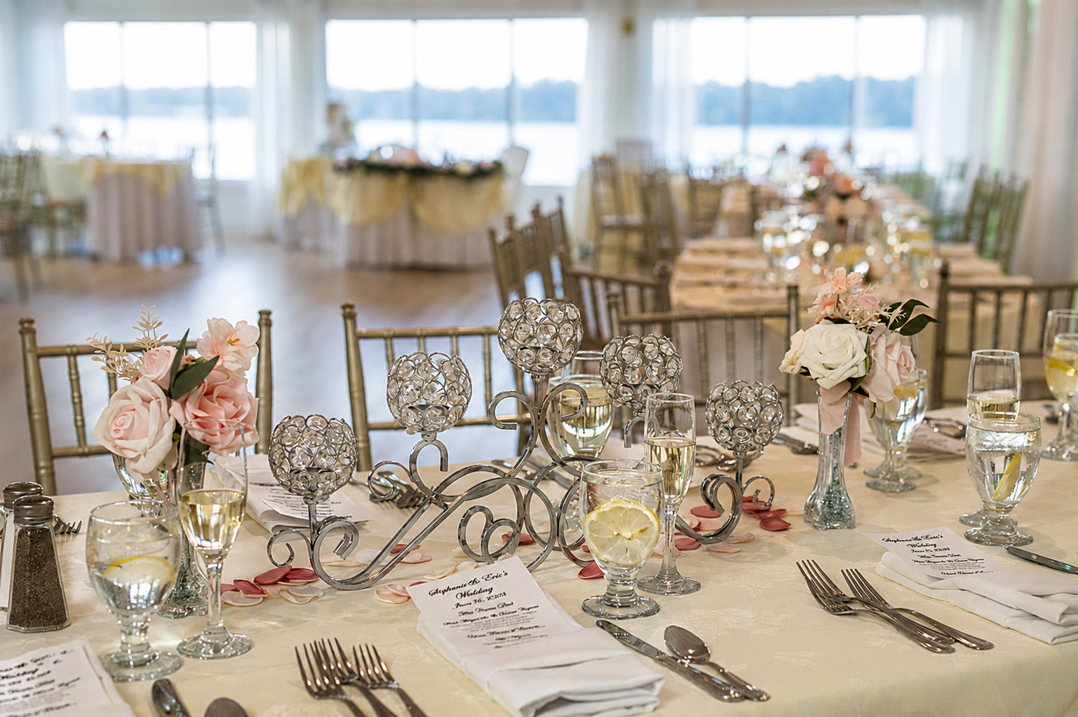 Elegant Wedding Reception Table at Beach Club Estate